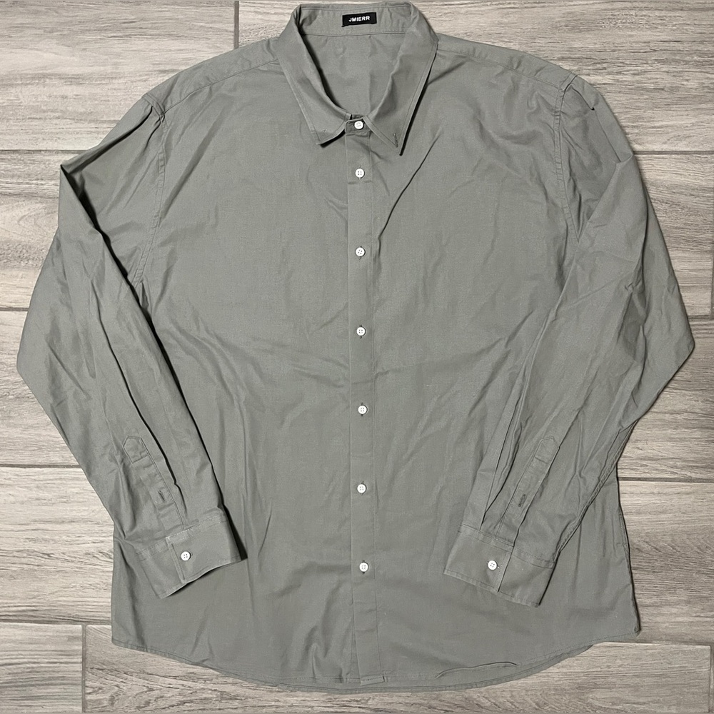 JMIERR Men's Gray Long Sleeve Linen Cotton Blend Button Down Dress Shirts Sz 2XL